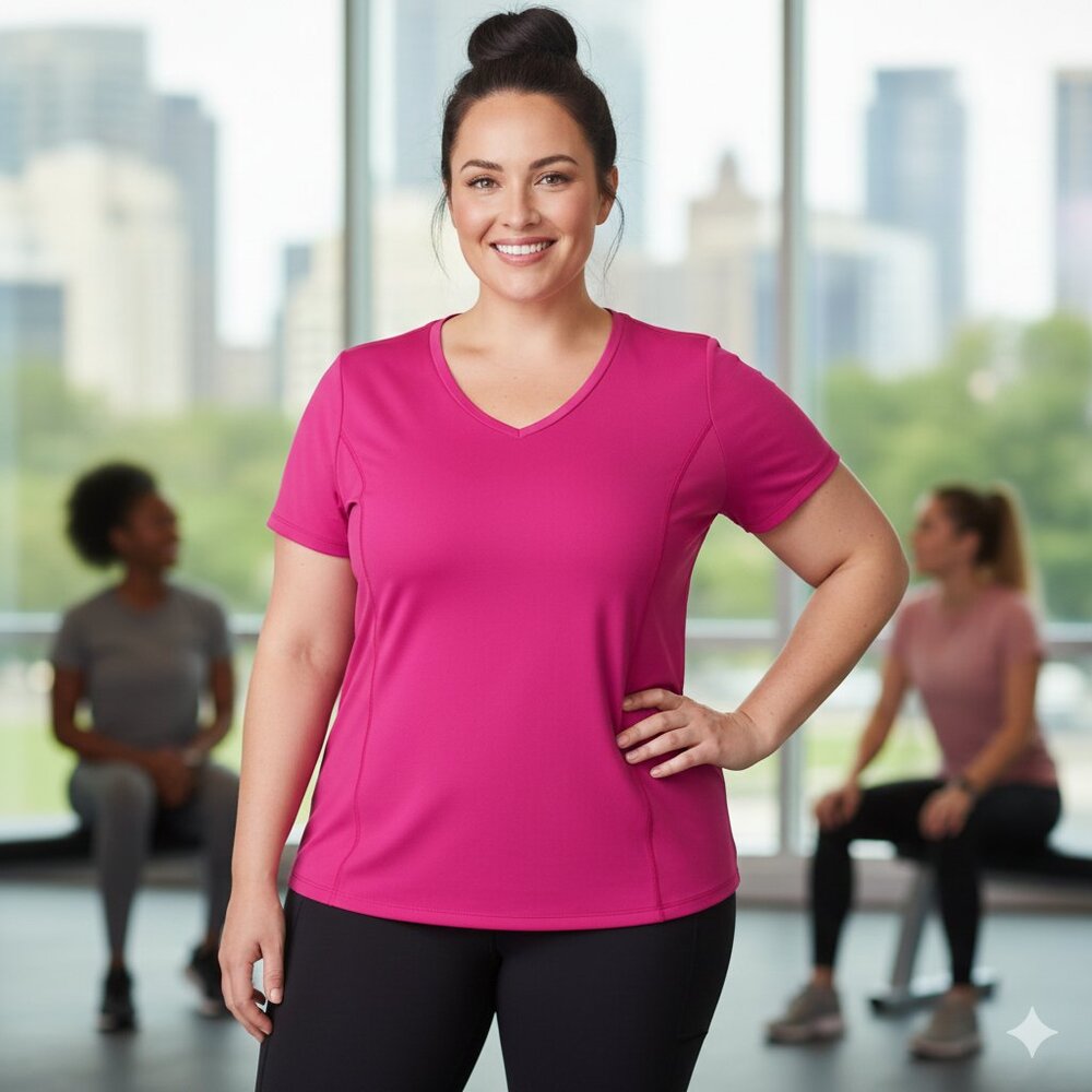 NWOT LIVI for Lane Bryant Magenta Pink Soft V-Neck Short Sleeve Tee Size 22/24